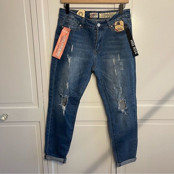 👖- DENIM BLVD Size 13 Distressed/ripped mid-rise / Girlfriend Jeans - Picture 1 of 15